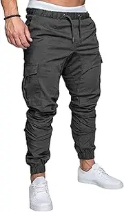 [Generic] Men's Solid Drawstring Comfort Joggers Pants Casual Elastic Waist Cargo Trousers Cotton Baggy Work Hiking Pants