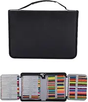 150 Slots PU Leather Fabric Pencil Case Large Capacity Zippered Pen Bag Pouch with Handle S Multi-Layer Art Pencils Storage Organizer Stationary Case, Black