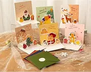 Christmas Cards,6 Pack Assorted Pop up Greeting card 3D Small Bulk with Envelopes in 6 styles, Silver Pressed Craft, Sealing Stickers Perfect for Christmas