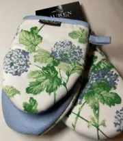 LAUREN RALPH LAUREN MINI MITTS (2) HYDRANGEA BLUE GREEN 100% COTTON NIP