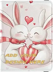[miaozhen] custom Leather Passport and Vaccine Card Wallet Combo Valentine's Day Heart Bunny Rabbit customized Passport Case Travel Documents Wallet Passport Cover Holder Wallet Case Waterproof