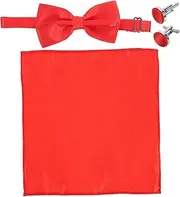 [OATIPHO] Pocket Square Scarf Men Neck Bowtie Tuxedo Shirt Cuff Links Tuxedo Buttons and Cufflinks Red Satin