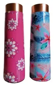 Pure Copper Enamel Print Water Bottle Bedroom 900ml, Set of 2 Health Benefits
