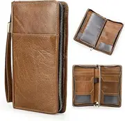 [CONTACTS] Genuine Leather Travel Passport Wallet Large Capactiy Passport Holder RFID Blocking Phone Card Organizer, Camel Brown, Classic, Camel Brown, Classic