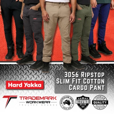Hard Yakka Mens 3056 Slim Fit Cotton Cargo Work Pants (Y02255) 72-102 RRP$109.95