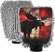 XYMZR Moose Canada Rusitc Absorbent Microfiber Car Wash Mitt, Funny Cute Anime Scratch Free for Cars Cleaning, Home Cleaning Mitts, 2 Pack, 10.24” L x 7.09” W