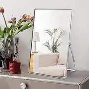 NUMJTT Makeup Vanity Mirror Portable Desktop Mirror with Metal Stand Adjustable 90° Rotation Desk Mirrors for Dressing Room,Bedroom, Bathroom,Tabletop,Square Silver
