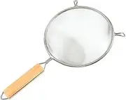 Large Metal Sieve Oil Strainer Housewares Sieve with Wooden Handle, Stainless Steel Wire Fine Mesh Flour Handheld Sifter-14cm