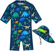 [PZFGWKJDS] Baby Boy Swimsuit Rash Guard Shirts Toddler Boy Swimwear Sun Protection Infant One Piece Bathing Suit with Sun Hat