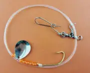 6 Saltwater Fishing Fluke Rigs -Gold 2/0 Beak Hook 40" Spinner Flounder Bait Rig