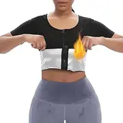 Women's Sauna Vest Tank Top, Waist Trainer with Zipper, Short Sleeve Sweat Compression Shapewear,Silver,L/XL