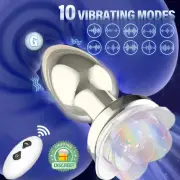Pleasure Vibrator Toy Powerful Massager Anal Butt LED Light Metal Plug