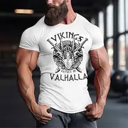 Men's Viking T Shirt Tee Top Cotton Short Sleeve Graphic Shirt Black White Red Comfortable Tee Sports Outdoor Holiday Fashion Designer Clothing