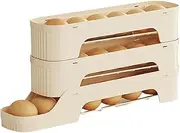 Kezvmhy Fridge Egg Vault, Egg Fridge Organizer - Sliding Egg Rack | Space Saving Rolling Egg Dispenser and Organizer, Multi-tier Egg Storage Rack for Kitchen, Cabinet