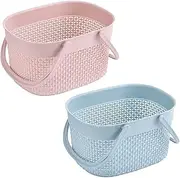 2 Pcs Storage Basket, Portable Hot Spring Bag, Shelf Organisers Basket, Bath Basket with 2 Handles, Multipurpose Cleaning Storage Caddy, Suitable for Bathroom Kitchen Dorm (Pink+Blue）