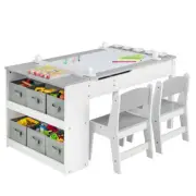 2-in-1 Kids Wooden Art Table and Art Easel Set with Chairs Storage Bins Paper Ro