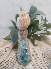 Beach Decor Bottle filled With Pearls & Seaglass Chips, seashell, Made in Maine