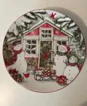 International Susan Winget Winter Snowmen Christmas Dinner Plates Set of 4 NEW
