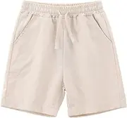 [Spring&Gege] Boys Linen Shorts Casual Pull-On Elastic Waist Drawstring Summer Beach Shorts