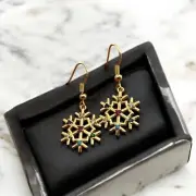 Gold Filled Snowflake Earrings Multicolor CZs Gold Filled Earwires