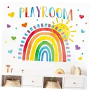 Playroom Wall Decals Stickers, Watercolor Sun Love Hearts Nursery Rainbow