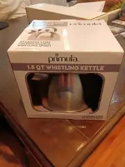 NEW Primula Stainless Steel Folding Handle 1.5qt Whistling Spout Tea Kettle NEW