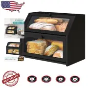 Handcrafted Bamboo Bread Box with Flip-Top - Stylish Black Kitchen Essential