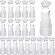 40 Pcs Kids Apron Chef Hat Set Boys Girls Aprons Chef Apron Hats Bulk for Cooking Painting Children's Bib Apron 7-13 Years