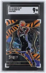 De'Aaron Fox Kings 2023-24 Panini Select Tiger Prizm Case Hit #249 SGC 9 Card
