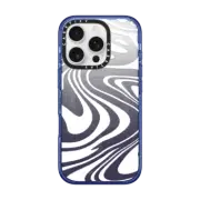 iPhone 16 Pro Impact Case MagSafe Compatible Marble Transparent Trippy Wavy Swirl White Spiral Warp Twirl Retro 70s Psychedelic Acid Groovy Abstract Pattern
