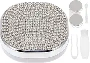 Contact Lens Case with Mirror, Rhinestones Lens Applicator Tool Kit with Tweezer, Remover & Solution Bottle, Portable Travel Holder