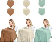 3pcs Muslin Nursing Cover for Baby Breastfeeding, Breathable 100% Cotton Breastfeeding Cover up with Arch Neckline for Women, Nursing Apron (Light Brown/Miky White/Mint Green)
