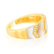 Sterling Silver Gold Plated Cubic Zirconia White Shell Pearl Fancy Ring, M