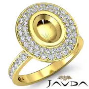 Oval Shape Semi Mount Halo Pave Diamond Engagement Ring 14k Yellow Gold 0.75Ctw
