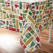 HOLIDAY TIME VINYL TABLECLOTH CHRISTMAS ELF PRESENTS RECTANGLE 60X84 NIP [HDX3]