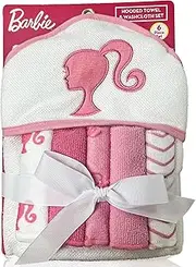 Barbie Towel Set | Barbie Baby Bath and Beach Towels | Barbie Hoodie Towel Cover Up and 5 Wash Cloths | Baby Newborn Essentials | Newborn Girl Gifts | Soft Plush | Pink/White | Officially Licensed