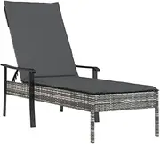 'vidaXL Grey Sun Lounger with Dark Grey Cushion - Outdoor Poly Rattan Garden Furniture - Adjustable Backrest, Durable Powder-Coated Steel Frame - Modern Lounge Set - 198x66x34 cm