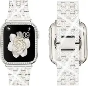 SUPOIX Compatible with Apple Watch Band 40mm + Case, Women Jewelry Bling Diamond Rhinestone Replacement Metal Strap &Soft TPU Protector Case for iWatch Series 6/5/4/SE(Starlight)
