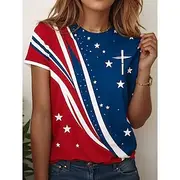 Women's T Shirt Graphic Color Block Vintage Stylish Casual Short Sleeve Crew Neck Regular Tops Daily Print Red Blue Purple Khaki Gray Summer Spring