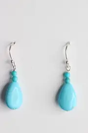 Turquoise Blue 8 x 12mm Teardrop Gemstone .925 Sterling Silver Earrings 1"