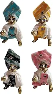 Partish Laddu Gopal Summer Dress with Pagdi (Pack of 4) l Ladoo Gopal Cotton Dress l Kanha Ji Poshak Size 0 1 2 3 4 5 6 (Dhoti Kurta with Pagdi, Size 3)