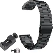 TenCloud Watchband intended for Fenix 5 Band Metal Easy Fit 22mm Business Stainless Steel Bands intended for Garmin Fenix 5 Smartwatch(Black Metal)