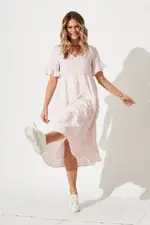 Kristen Midi Smock Dress Short Sleeve in Pink Blush Gingham 8