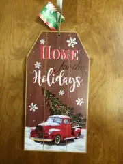 Rustic Red Truck & Christmas Tree " Home For The Holidays " Glitter Wall Sign