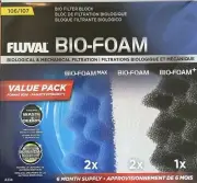 FLUVAL A334 105 106 107 BIO-FOAM VALUE 5pk 2 BIO FOAM 1 PLUS BLACK & 2 MAX BLUE