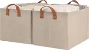 [StorageWorks] Storage Bins, Shelves Baskets for Organizing, Large Fabric Closet Organizers with Handles, Metal Frame, Brown and Beige, 2-Pack
