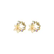 ANYCO Fashion Earrings Gold 925 Sterling Silver Romantic Synthetic Opal Flower Stud Women Jewelry