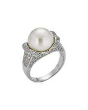 BELPEARL Silver White Topaz 12-11.5mm Pearl Ring