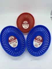 Picnic Basics - Set 3pks Of 3 Blue Red Plastic Deli Basket Food Serving Baskets
