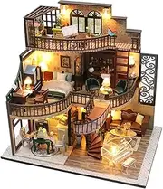 ZENWORYS DIY Book Nook Insert Kits Wooden Doll House Building Kit Magic House Casa Bookend with LED Lights Bookshelf